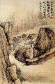 Shitao en cuclillas al borde del agua 1690 tinta china antigua